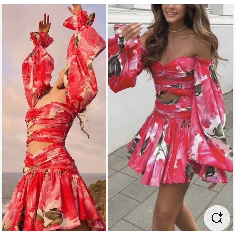 Gigii’s Hestia Off Shoulder Cutout Floral Mini Dress RARE NWT XS